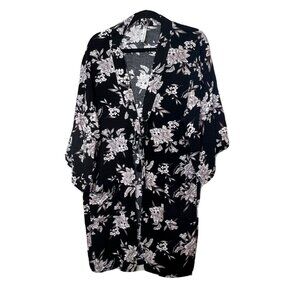 Spiritual Gangster Womens Maya Kimono Robe One Size Black Floral Lightweight